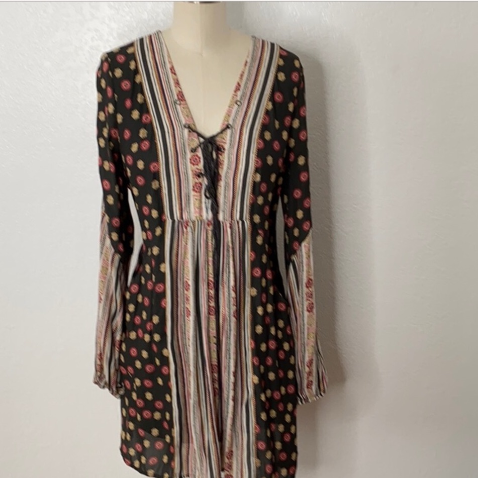 Free People Boho Long Sleeve Mini Festival Dress S